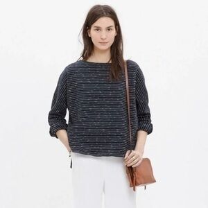 Madewell Black Cotton Shadestripe Boatneck Top size medium